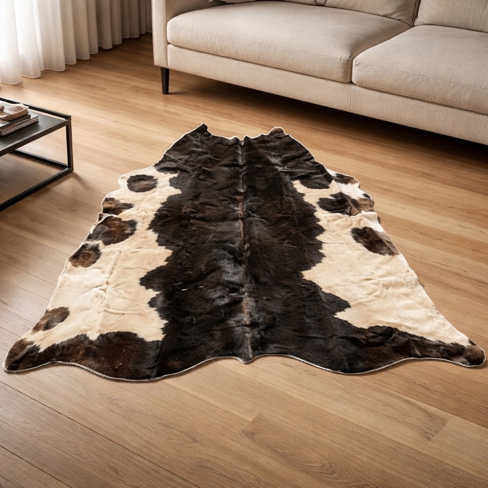 Genuine Cowhide Throw Rug Large 5x5.5 Hide-on Golden Brown Cream Western New
